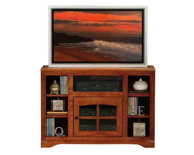 45 Entertainment Console With Bookcase Sides, 1 Plain Glass Door, 5 Fixed Wood Shelves, Decorative Molding, Plain Base*glass*pl*finsish*cc, Dk, Lt, Md, So, Un, Cr, Cm
