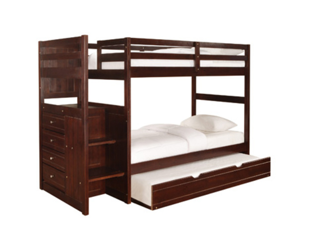 Ranch Cappuccino Chest End Step Twin/twin Bunk Bed With Twin Trundle - 396-037 + 396-078