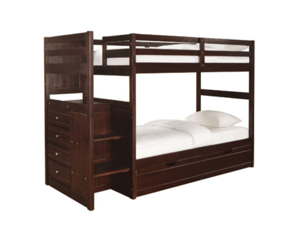 Ranch Cappuccino Chest End Step Twin/twin Bunk Bed With Underbed Dual Drawer Storage Unit - 396-037 + 396-077