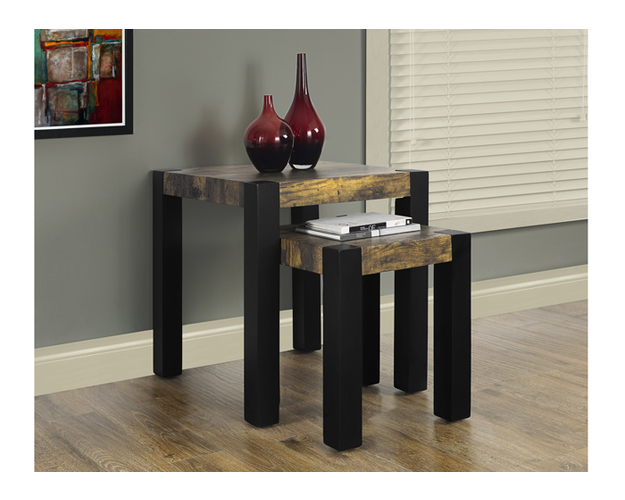 Nesting Table - 2pcs Set / Black / Reclaimed-look Top