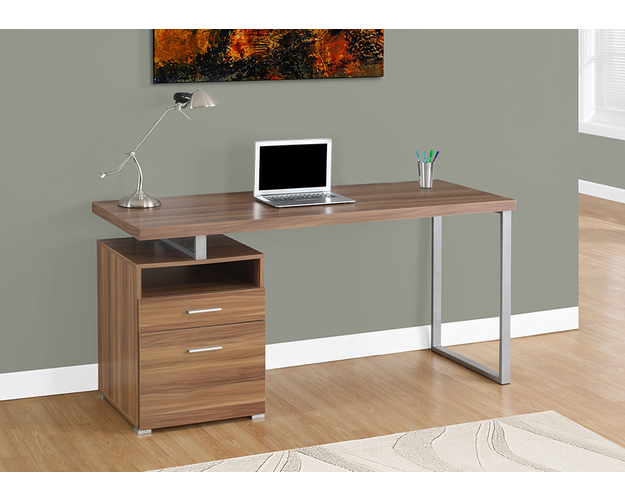 Computer Desk - 60l / Walnut / Silver Metal