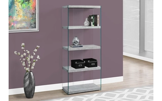 BOOKCASE - 60 H - GREY CEMENT WITH TEMPERED GLASS I3233 I3233 MONARCH SPECIALTIES