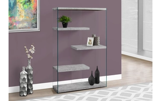BOOKCASE - 60 H - GREY CEMENT WITH TEMPERED GLASS I3234 I3234 MONARCH SPECIALTIES