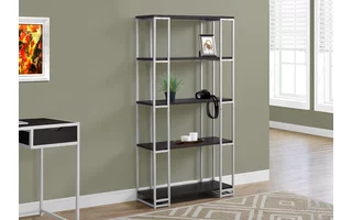 BOOKCASE - 60 H - ESPRESSO - SILVER METAL I7243 I7243 MONARCH SPECIALTIES