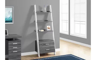BOOKCASE - 69 H - GREY-WHITE LADDER WITH 2 STORAGE DRAWER I2756 I2756 MONARCH SPECIALTIES