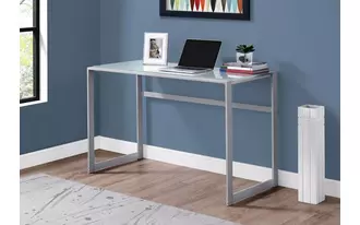 monarch specialties  computer desk - 48 l - silver metal- white tempered glass in 