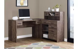computer desk - brown reclaimed wood l-r facing corner  