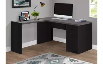 computer desk - black - grey top corner w- tempered glass  