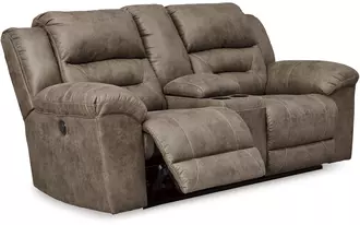 dbl rec pwr loveseat w/console stoneland fossil