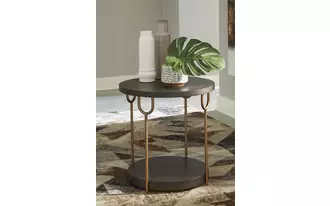 round end table brazburn dark brown/gold finish