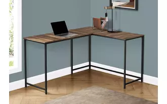 computer desk - 58 l - brown reclaimed - black metal corner  