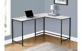 computer desk - 58 l - white marble - black metal corner  