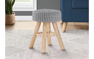 ottoman - grey knit - natural wood legs  