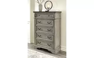 Ashley lodenbay five drawer chest in antique gray/brown
