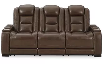 pwr rec sofa with adj headrest the man-den mahogany