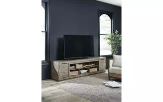 xl tv stand w/fireplace option krystanza weathered gray