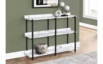 Ashley  accent table - 48 l - white marble - black metal console in 