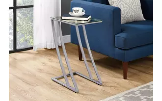 Ashley  accent table - silver metal with tempered glass in 