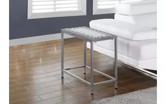 Ashley  accent table - grey - blue tile top - hammered silver in 