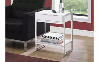 Ashley  accent table - 24 h - glossy white - chrome metal in 