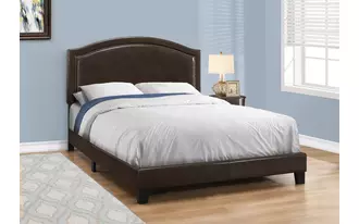 Ashley  bed - queen size - brown leather-look with brass trim in 