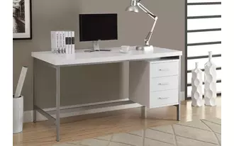 Ashley  computer desk - 60 l - white - silver metal in 