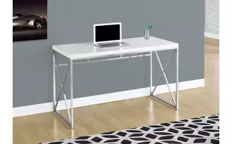 Ashley  computer desk - 48 l - glossy white - chrome metal in 