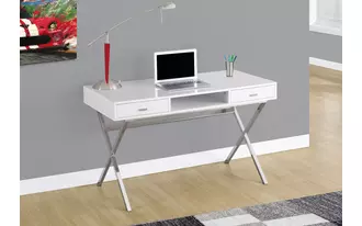 Ashley  computer desk - 48 l - glossy white - chrome metal in 