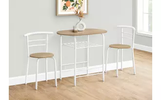Ashley  dining set - 3pcs set - natural top - white metal in 