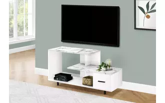 Ashley  tv stand - 48 l - white - white marble top - 1 drawer in 