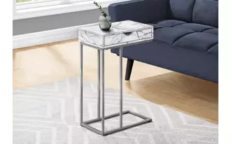 Ashley  accent table - 25 h - white marble - silver metal in 