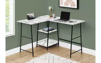 Ashley  computer desk - 48 l - white marble - black metal corner in 