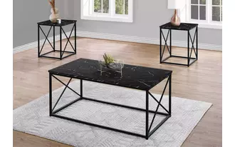 Ashley  table set - 3pcs set - black marble - black metal in 