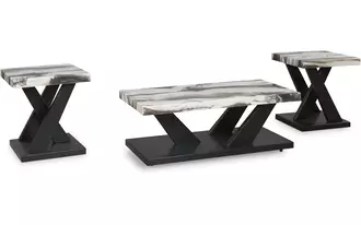 Ashley cendill occasional table set (3/cn) in dark brown/white/black
