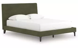 queen uph bed w/roll slats chirason brown