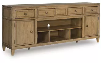 Ashley sharlance xl tv stand w/fireplace option in light brown