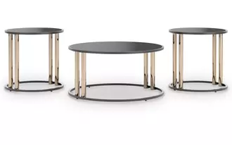 Ashley hannerly occasional table set (3/cn) in black/gold finish