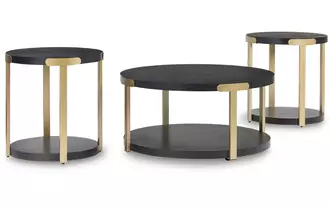 Ashley shylore occasional table set (3/cn) in black/brass finish