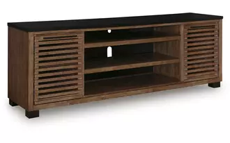 Ashley kallari xl tv stand w/fireplace option in warm brown/black