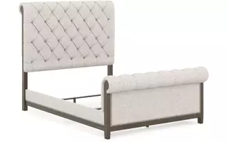 Ashley hillcott queen uph hdbd/ftbd/slats in dark brown