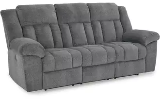 Ashley tip-off pwr rec sofa with adj headrest in slate
