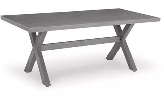 Ashley half moon beach rect dining table w/umb opt in blue/gray
