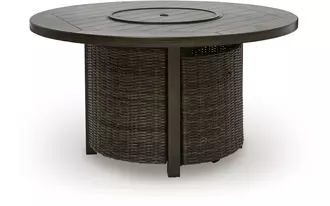 Ashley monterey point round fire pit table in dark brown