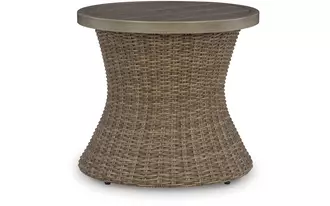 Ashley laguna heights round end table w/umb opt in beige