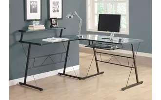 computer desk - black metal corner with tempered glass  