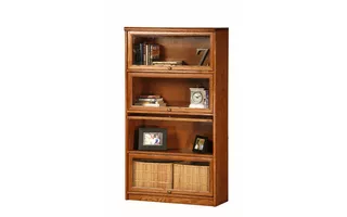 PROMO 4-DOOR LAWYER BOOKCASE, 4 PLAIN GLASS PANEL DOORS, 4 FIXED WOOD SHELVES, PLAIN BASE*GLASS*PL*FINSISH*CC, DK, LT, MD, SO, UN, CR, CM 05334 05334 EAGLE