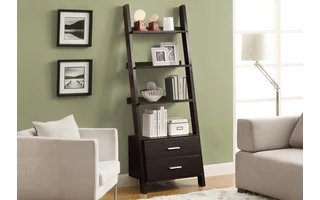 BOOKCASE - 69 H - ESPRESSO LADDER W- 2 STORAGE DRAWERS I2542 I2542 MONARCH SPECIALTIES