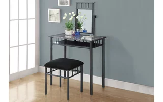 VANITY SET - 2PCS SET / GREY MARBLE / CHARCOAL METAL I3062 I3062 MONARCH SPECIALTIES