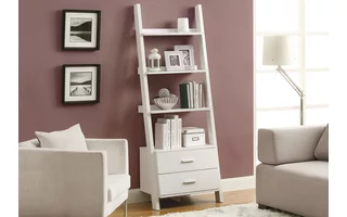 BOOKCASE - 69 H - WHITE LADDER WITH 2 STORAGE DRAWERS I2562 I2562 MONARCH SPECIALTIES