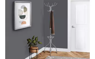 monarch specialties  coat rack - 70 h - silver metal with an umbrella holder in 